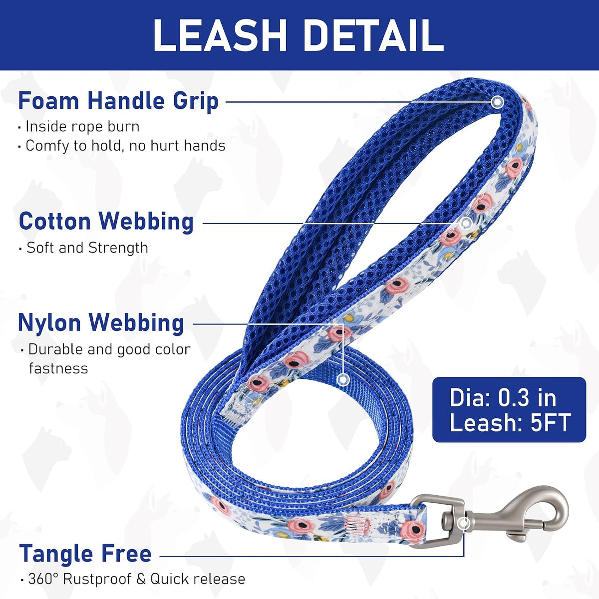 GAMUDA Step-In Harness, Collar & Leash Set — Blue Flower