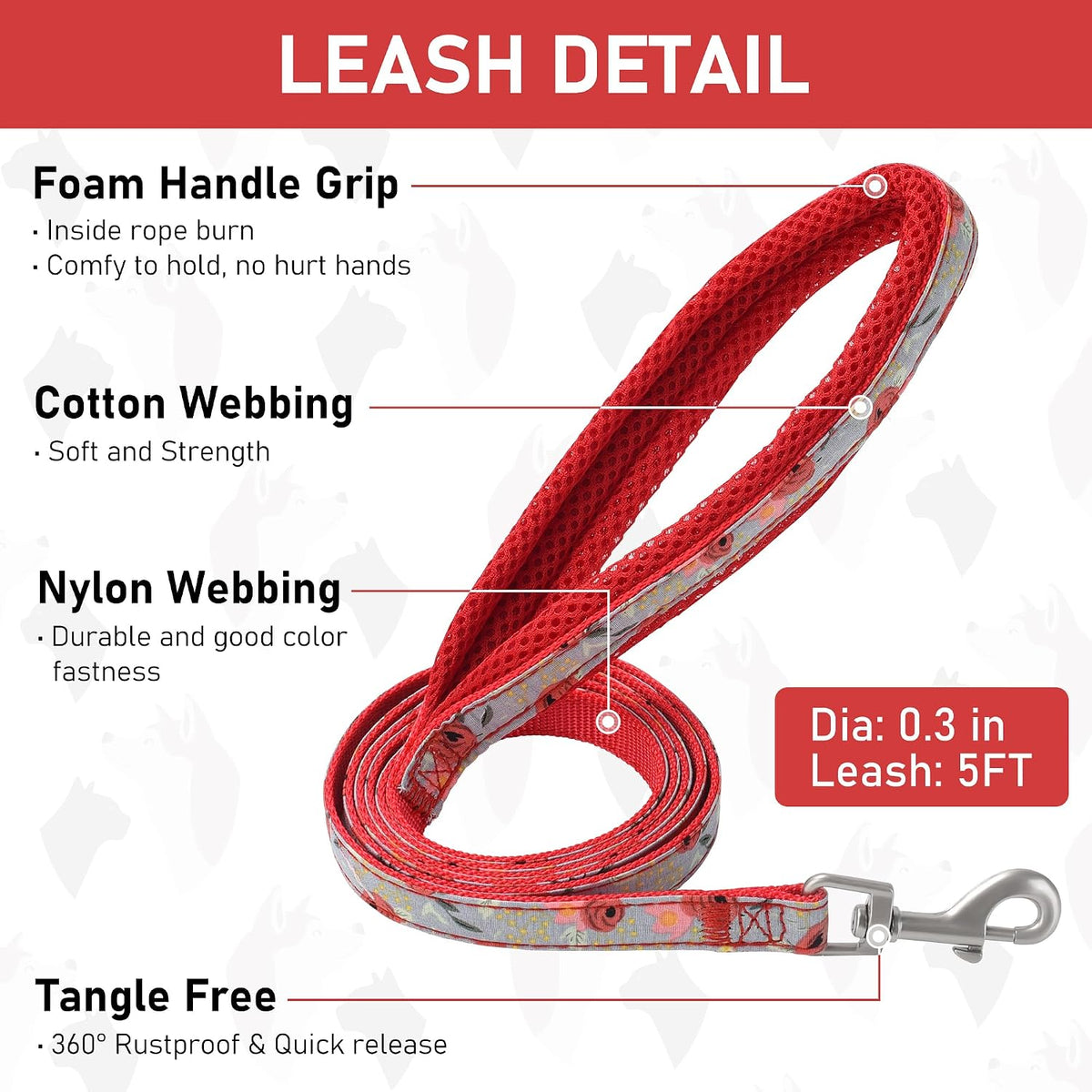 GAMUDA Step-In Harness, Collar & Leash Set — Red Flower