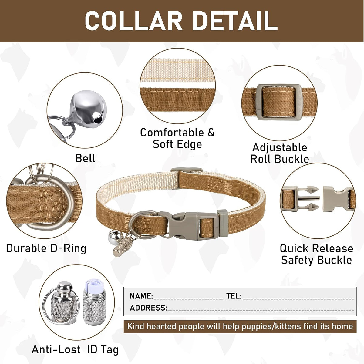GAMUDA Linen Step-In Harness, Collar & Leash Set — Brown