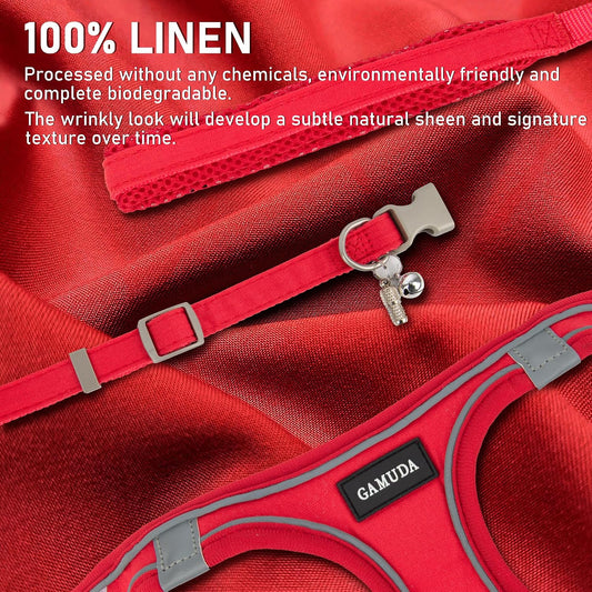 GAMUDA Linen Step-In Harness, Collar & Leash Set — Red