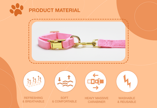 GAMUDA Velvet Dog Collar and Leash, Super Soft and Smooth, Heavy Duty Gold Buckle, Comfortable and Easy to Clean, Adjustable Collar for Dog