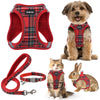 GAMUDA Small Pet Harness Collar and Leash Set, Step in No Chock No Pull Soft Mesh Adjustable Dog Vest Harnesses Plaid Reflective for Dogs Puppy Cats Kitten Rabbit