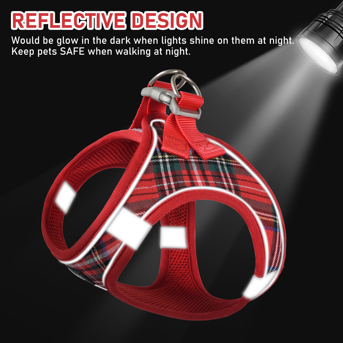 GAMUDA Small Pet Harness Collar and Leash Set, Step in No Chock No Pull Soft Mesh Adjustable Dog Vest Harnesses Plaid Reflective for Dogs Puppy Cats Kitten Rabbit