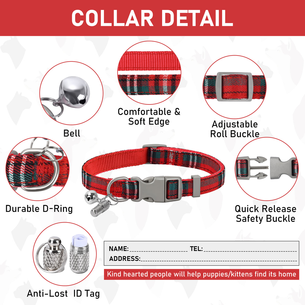 GAMUDA Small Pet Harness Collar and Leash Set, Step in No Chock No Pull Soft Mesh Adjustable Dog Vest Harnesses Plaid Reflective for Dogs Puppy Cats Kitten Rabbit