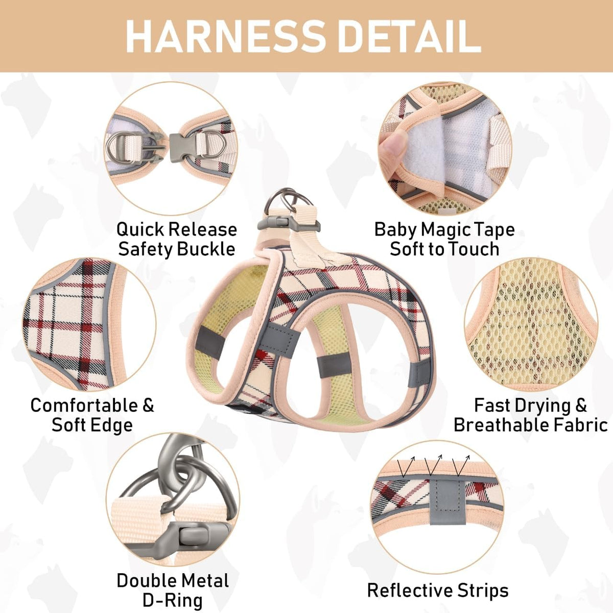 GAMUDA Step-In Harness, Collar & Leash Set — Beige Red