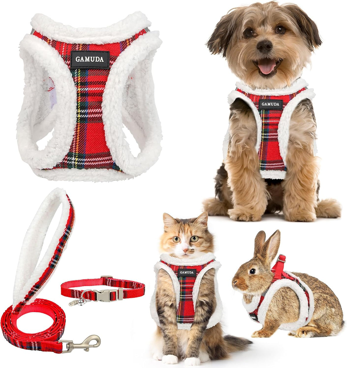 GAMUDA Step-In Harness, Collar & Leash Set — Warm Red