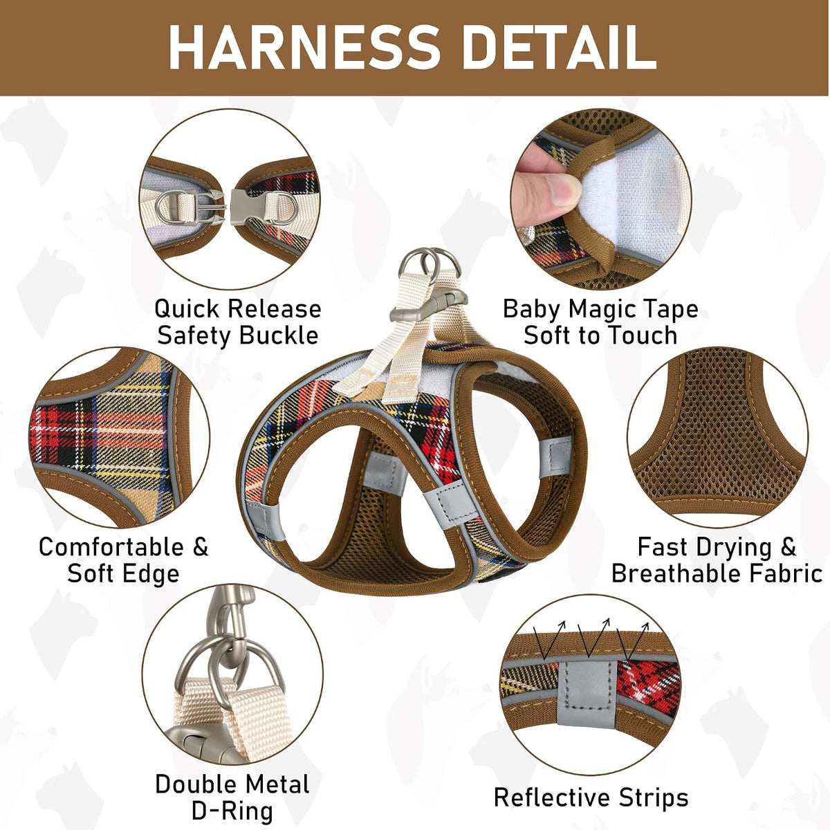 GAMUDA Step-In Harness, Collar & Leash Set — Brown