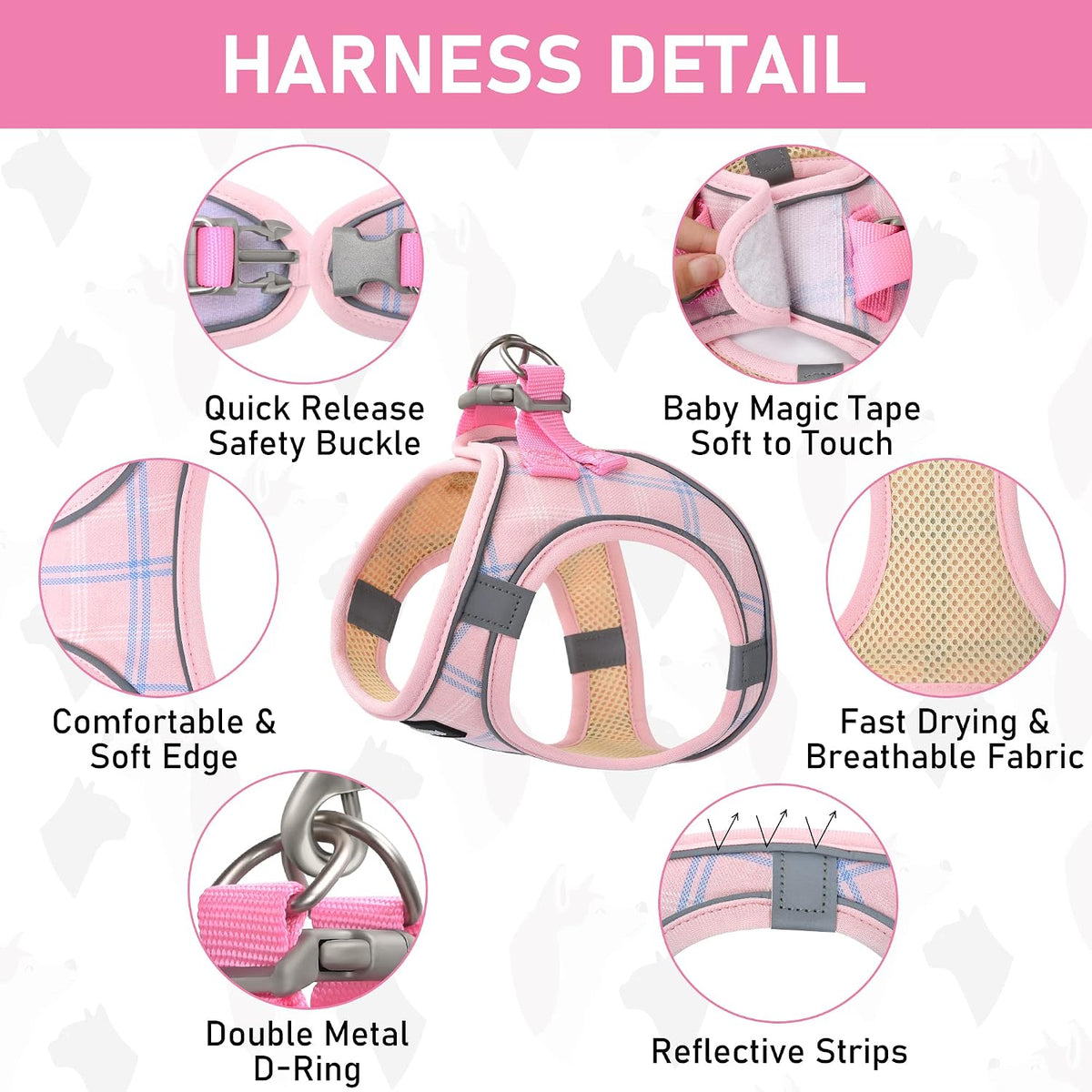 GAMUDA Step-In Harness, Collar & Leash Set — Pink