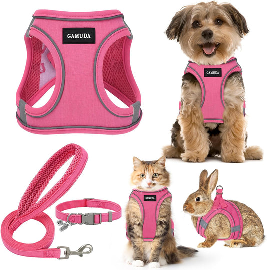 GAMUDA Linen Step-In Harness, Collar & Leash Set — Pink