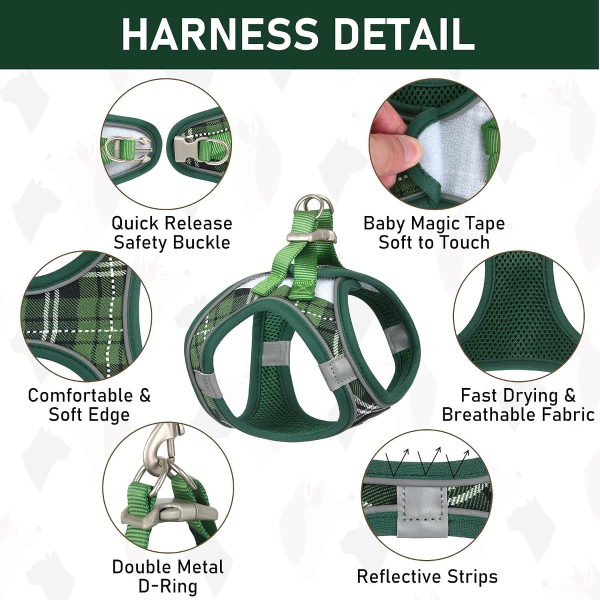 GAMUDA Step-In Harness, Collar & Leash Set — Green