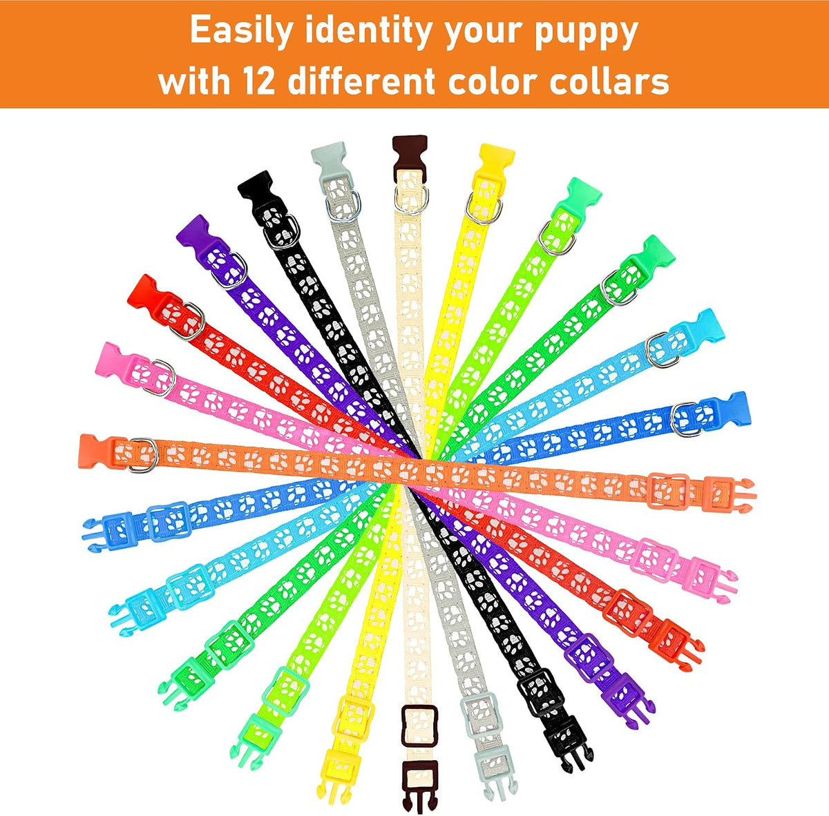 GAMUDA Paw Print Puppy Collars — Litter Set of 12