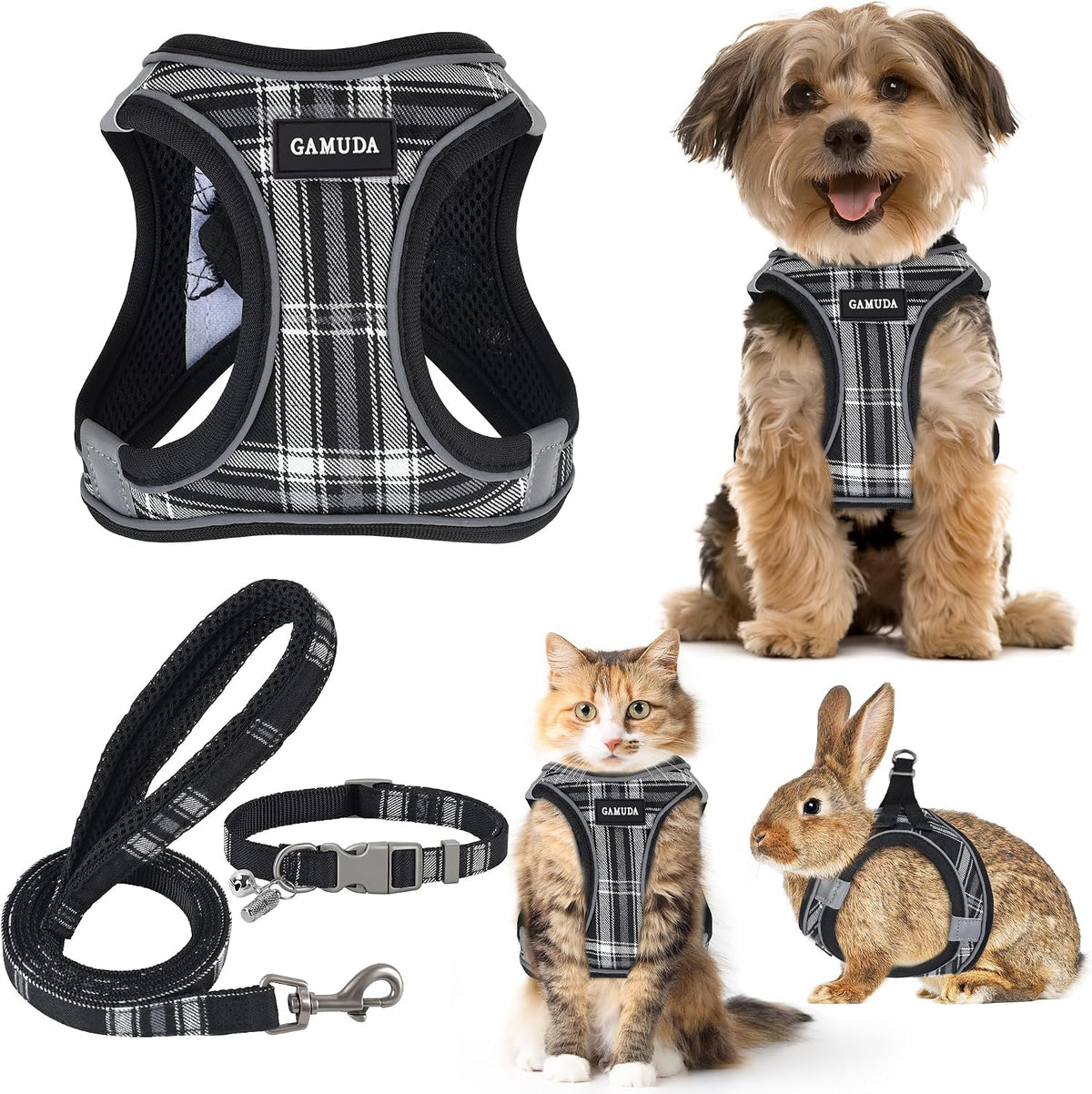 GAMUDA Step-In Harness, Collar & Leash Set — Black