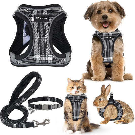 GAMUDA Step-In Harness, Collar & Leash Set — Black