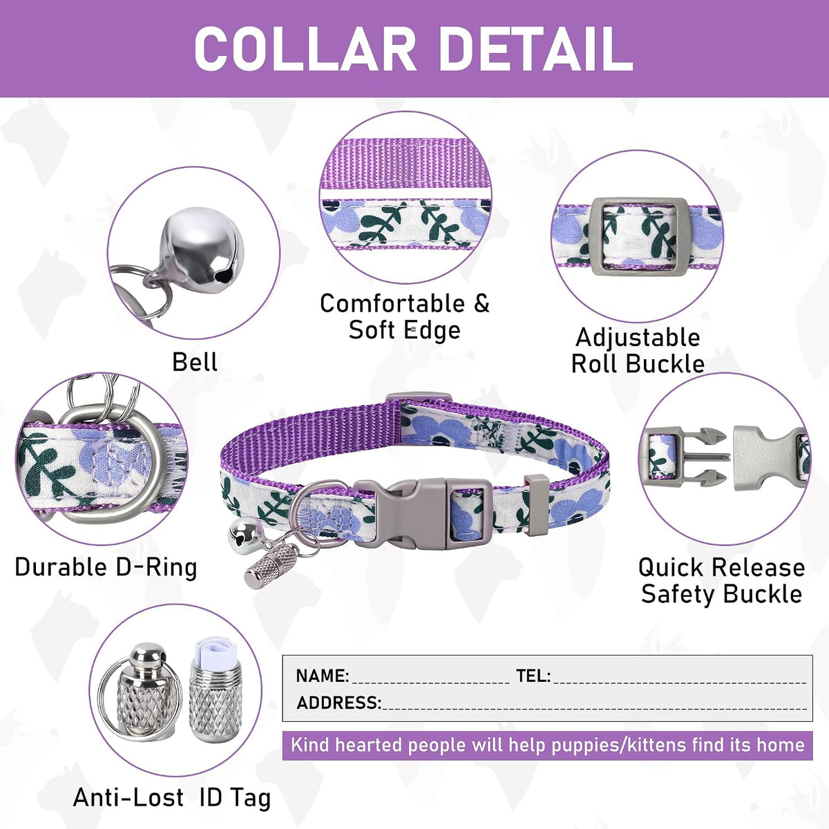 GAMUDA Step-In Harness, Collar & Leash Set — Purple Flower