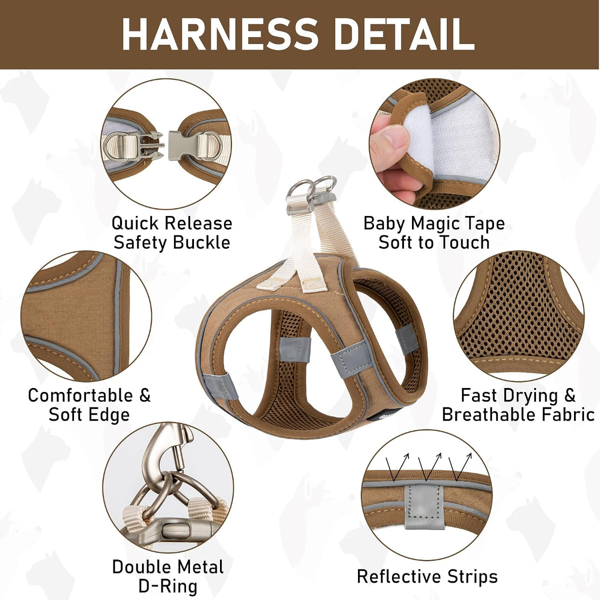 GAMUDA Linen Step-In Harness, Collar & Leash Set — Brown