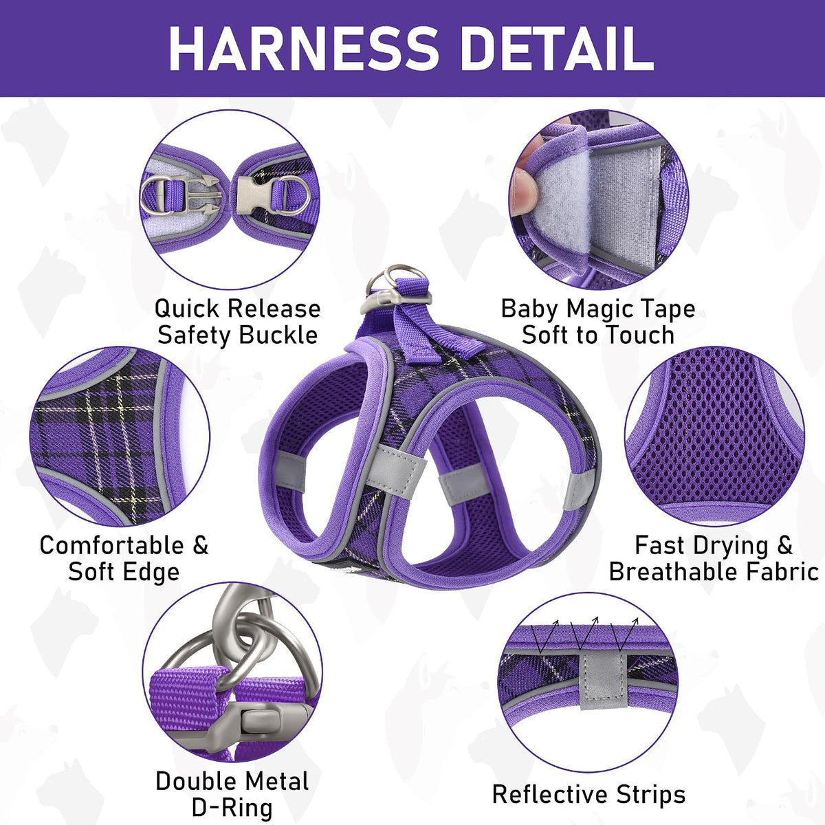 GAMUDA Step-In Harness, Collar & Leash Set — Purple