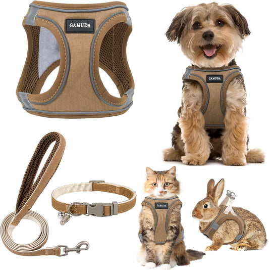 GAMUDA Linen Step-In Harness, Collar & Leash Set — Brown