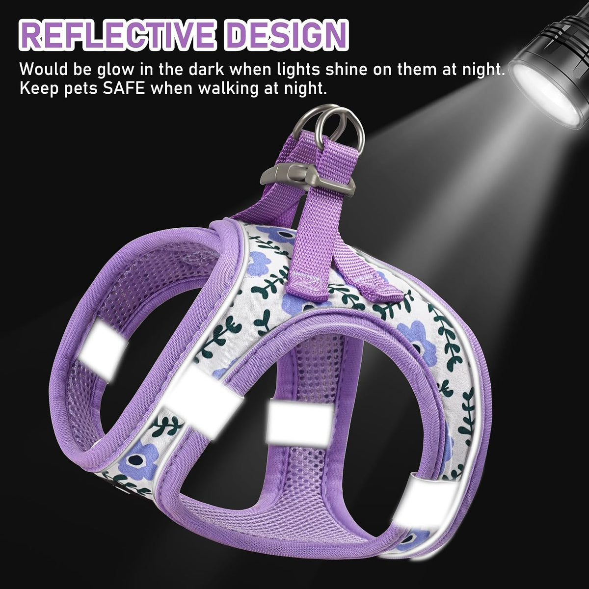 GAMUDA Step-In Harness, Collar & Leash Set — Purple Flower