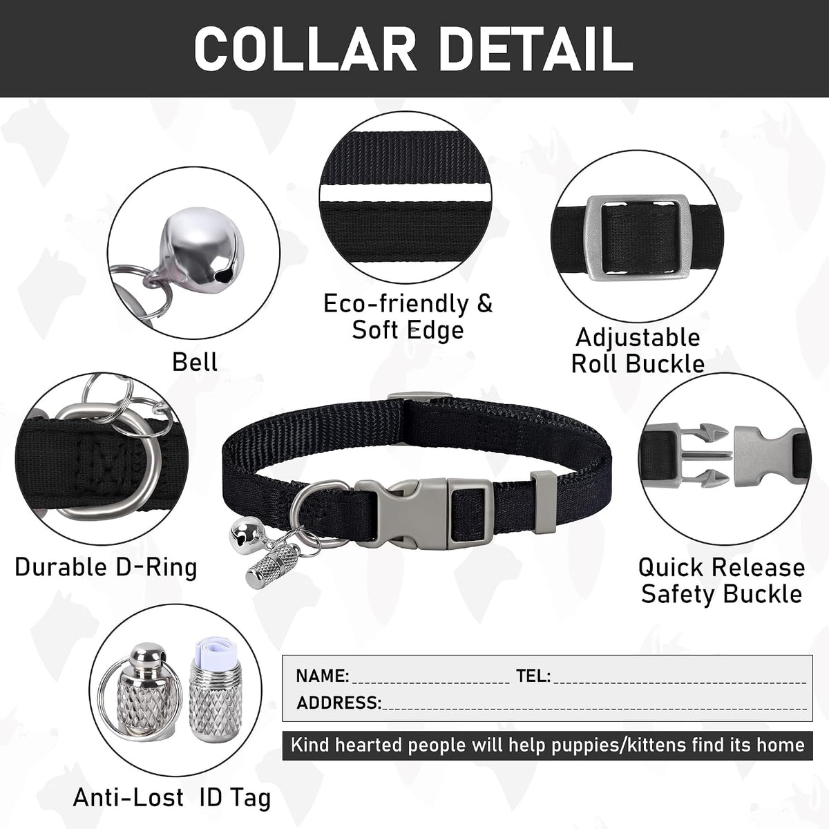 GAMUDA Linen Step-In Harness, Collar & Leash Set — Black