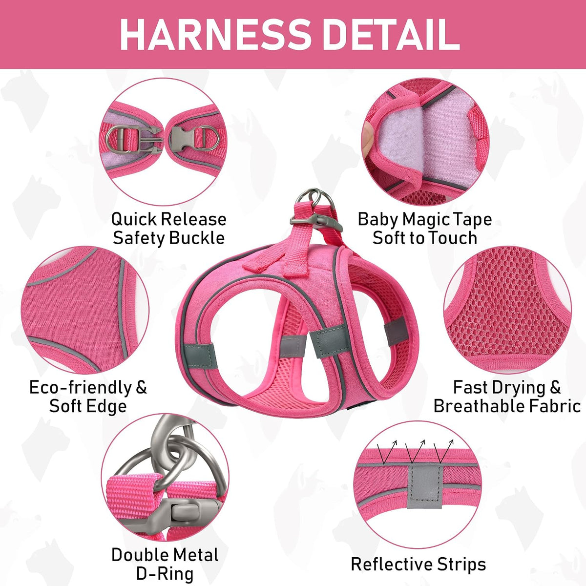 GAMUDA Linen Step-In Harness, Collar & Leash Set — Pink