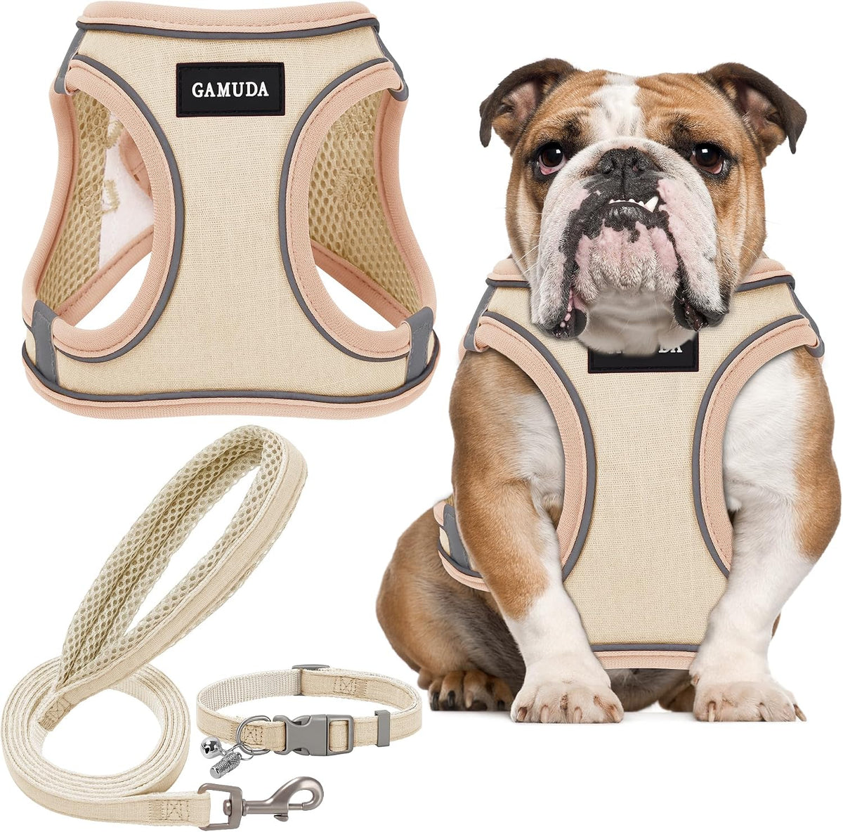 GAMUDA Linen Step-In Harness, Collar & Leash Set — Khaki