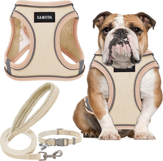 GAMUDA Linen Step-In Harness, Collar & Leash Set — Khaki