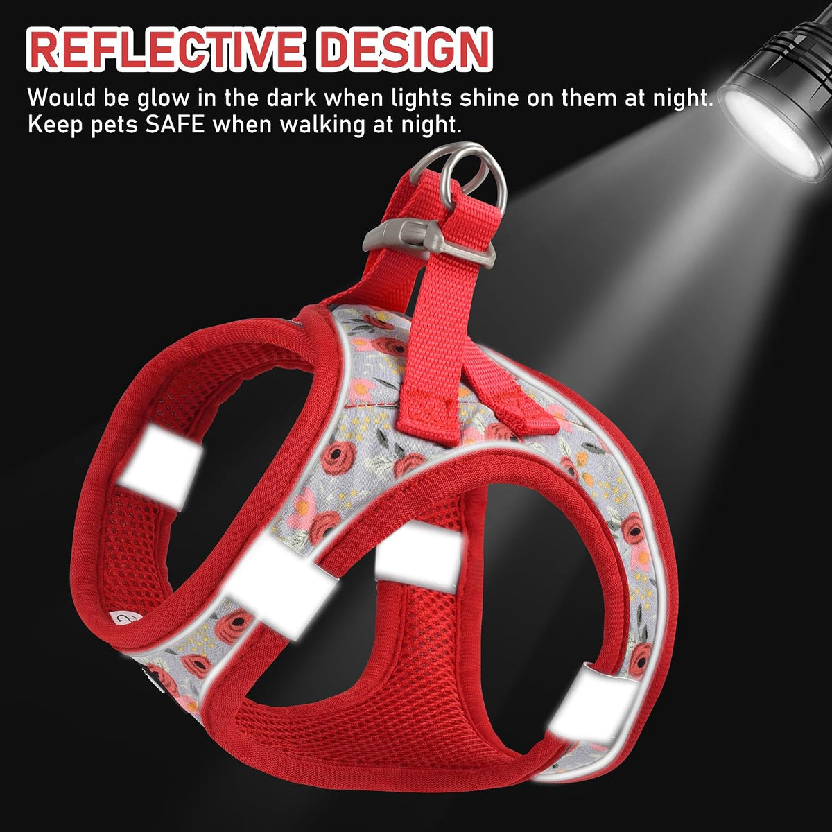 GAMUDA Step-In Harness, Collar & Leash Set — Red Flower