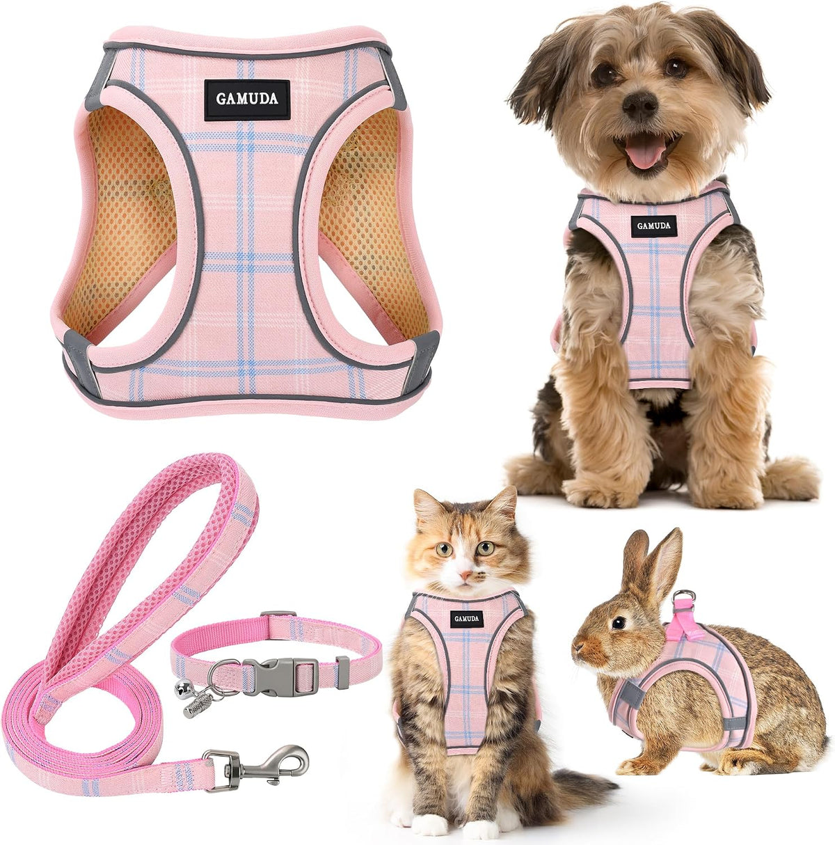 GAMUDA Step-In Harness, Collar & Leash Set — Pink