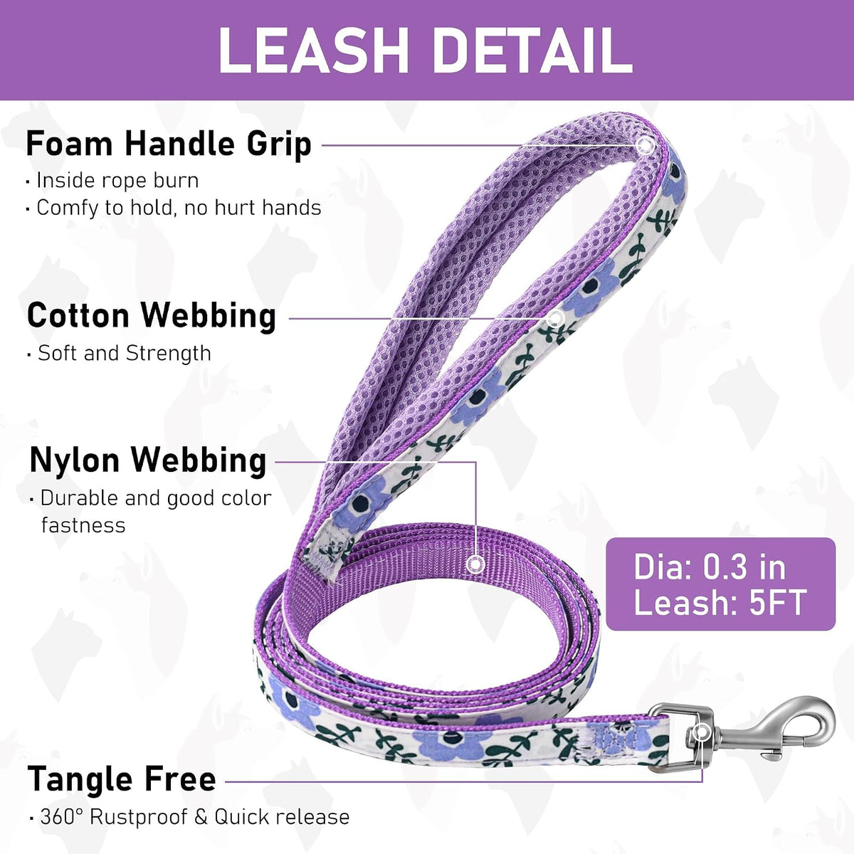 GAMUDA Step-In Harness, Collar & Leash Set — Purple Flower