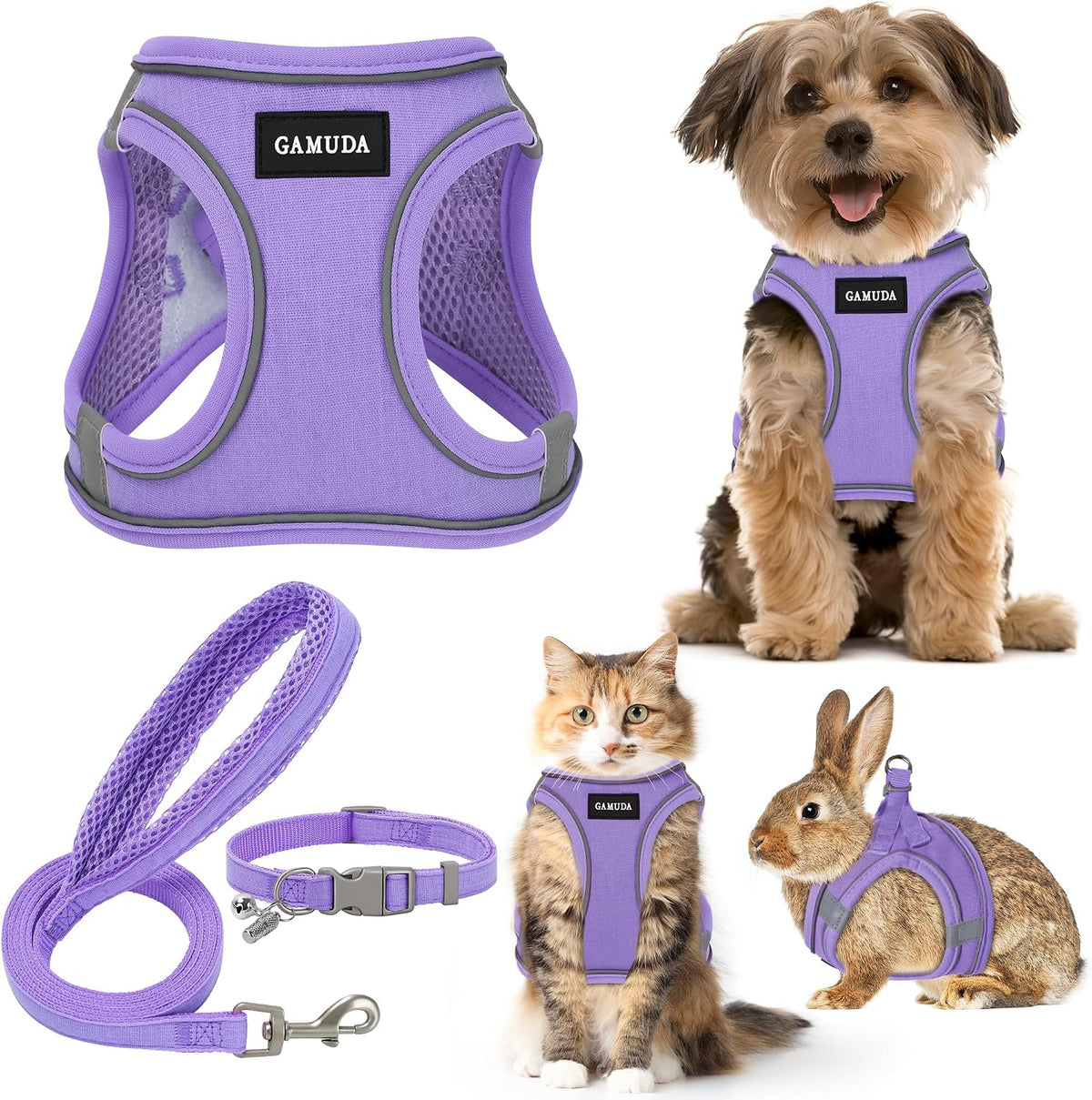 GAMUDA Linen Step-In Harness, Collar & Leash Set — Purple