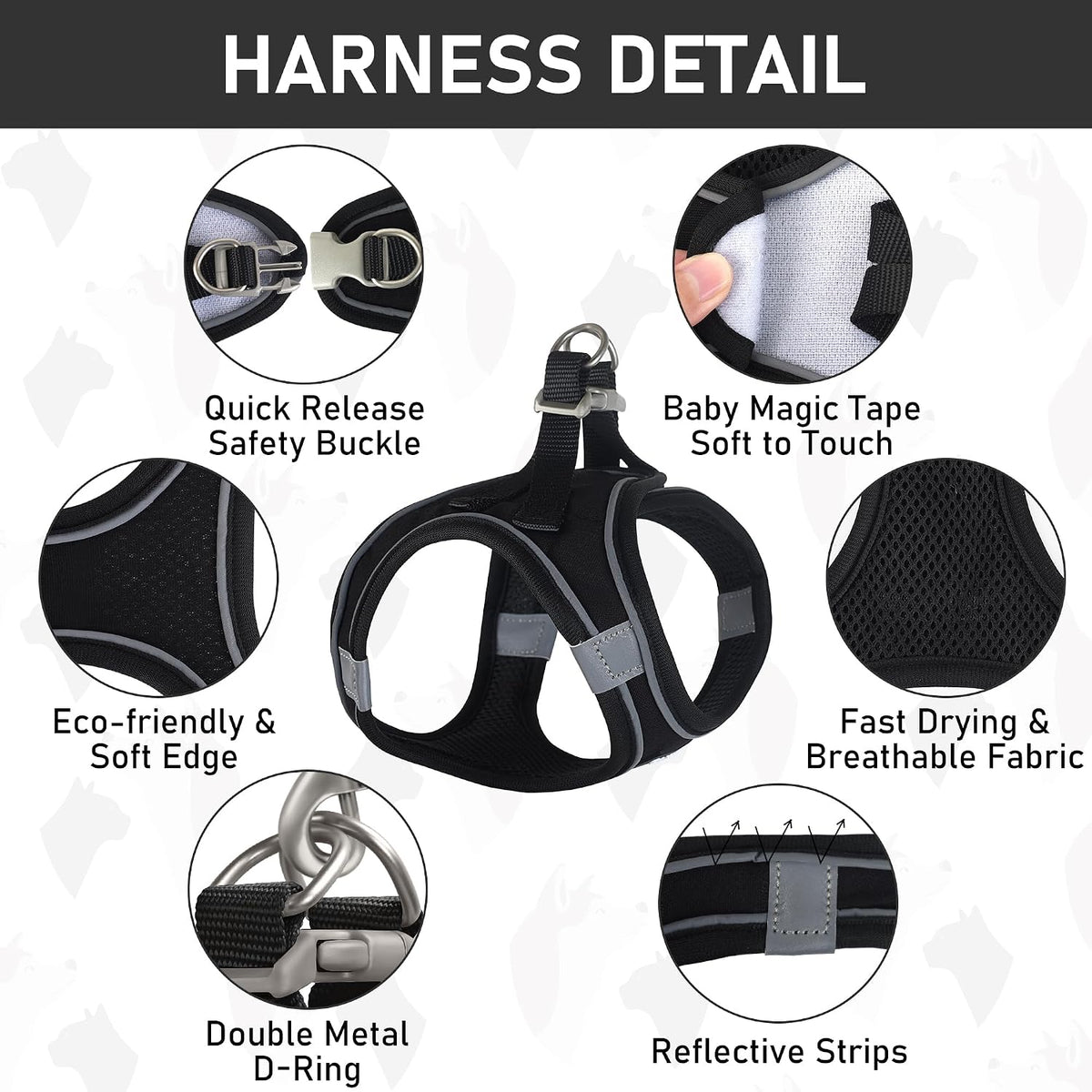 GAMUDA Linen Step-In Harness, Collar & Leash Set — Black