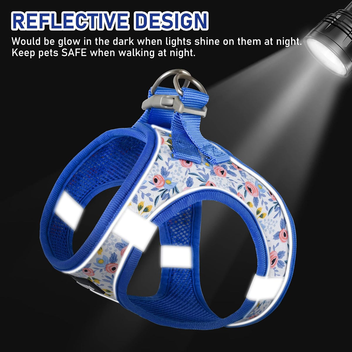 GAMUDA Step-In Harness, Collar & Leash Set — Blue Flower