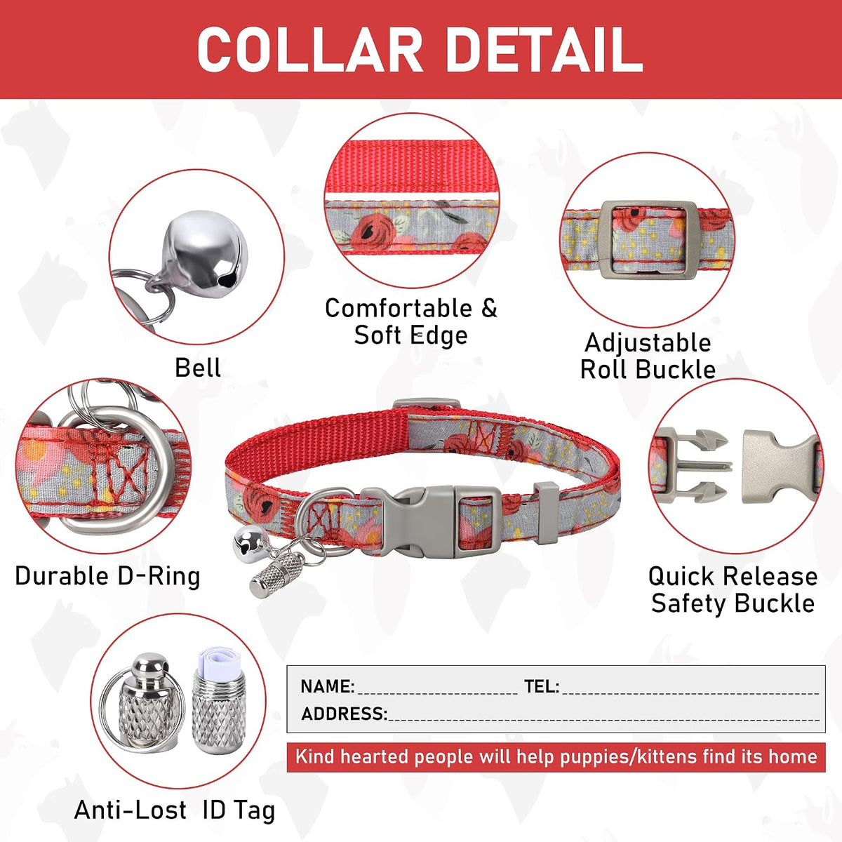 GAMUDA Step-In Harness, Collar & Leash Set — Red Flower