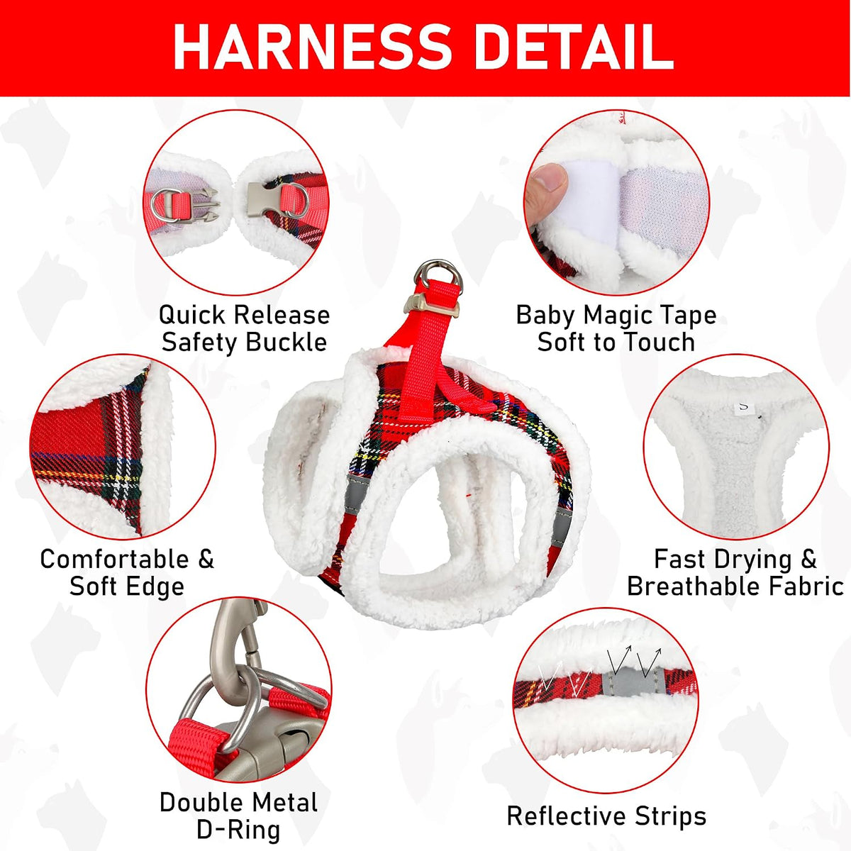 GAMUDA Step-In Harness, Collar & Leash Set — Warm Red