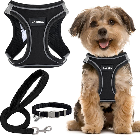 GAMUDA Linen Step-In Harness, Collar & Leash Set — Black