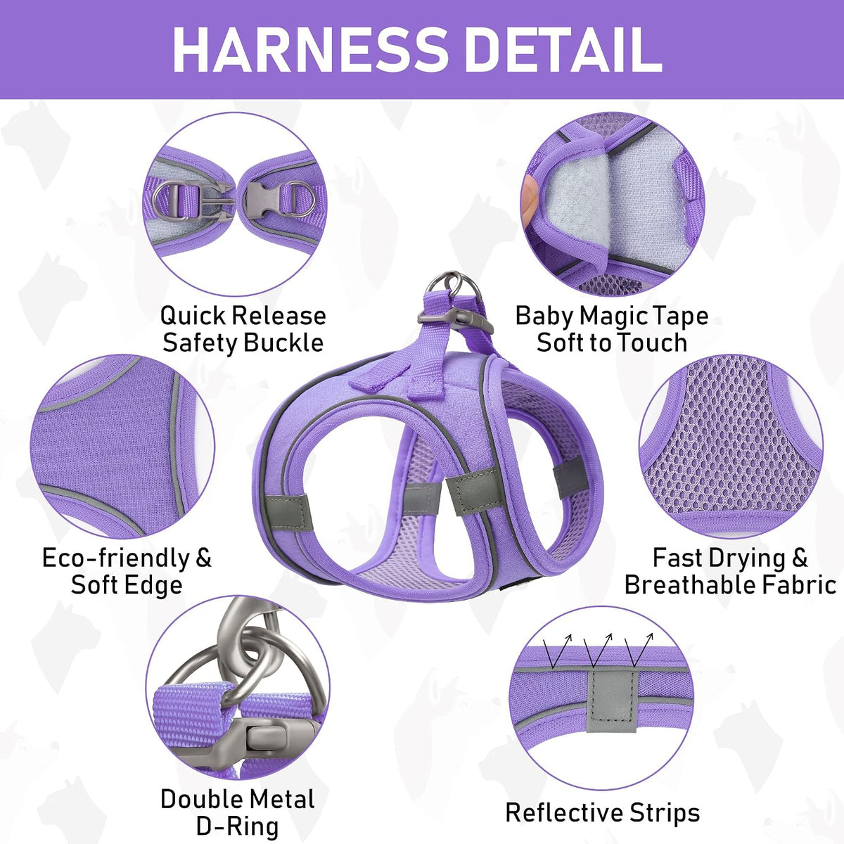 GAMUDA Linen Step-In Harness, Collar & Leash Set — Purple