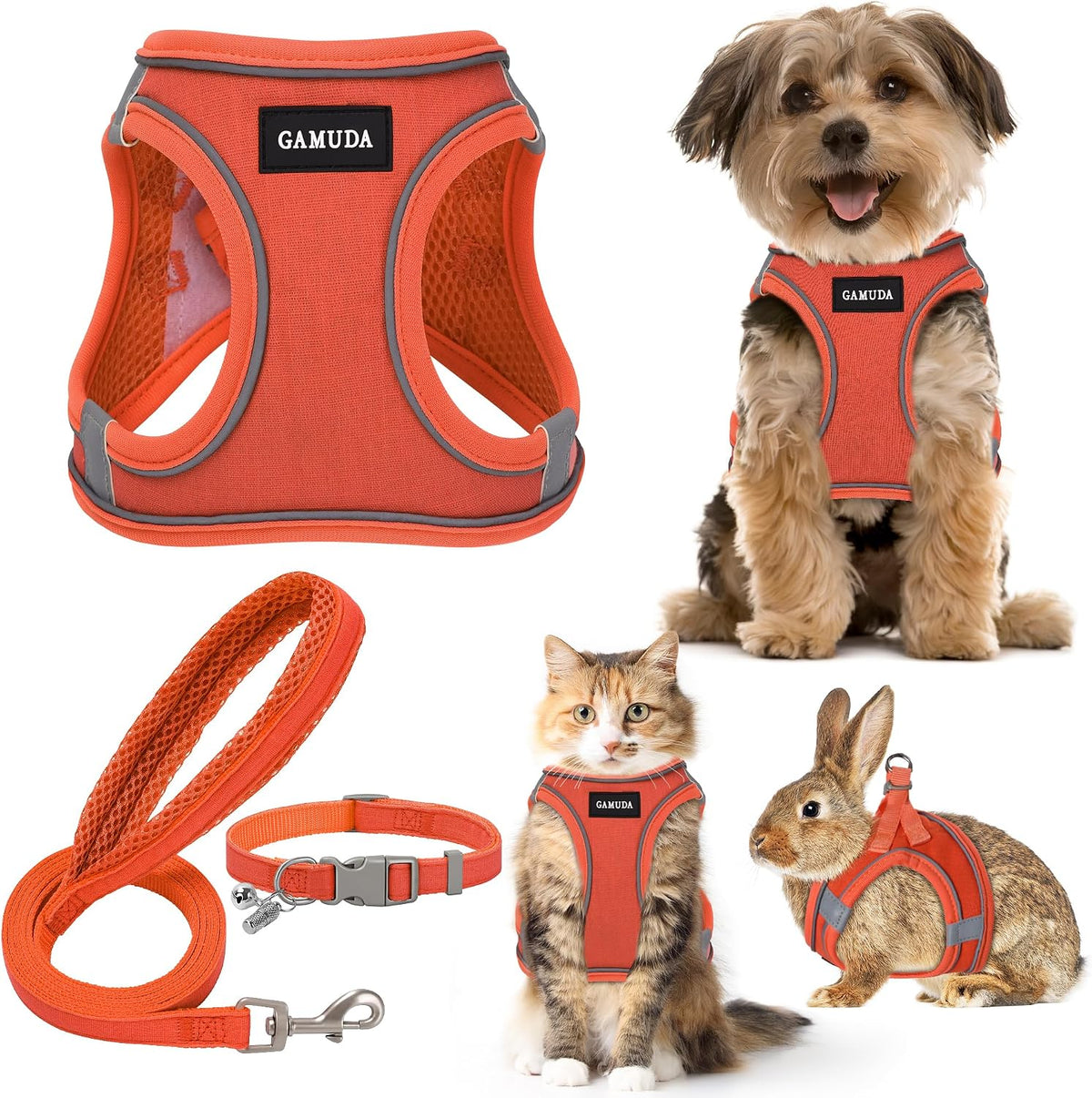 GAMUDA Linen Step-In Harness, Collar & Leash Set — Orange
