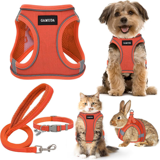 GAMUDA Linen Step-In Harness, Collar & Leash Set — Orange