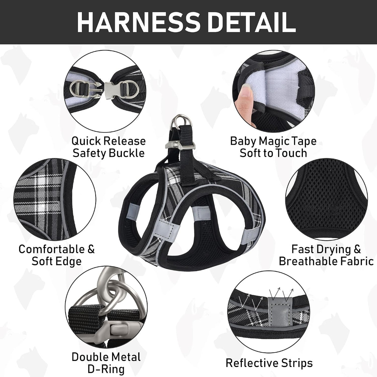 GAMUDA Step-In Harness, Collar & Leash Set — Black