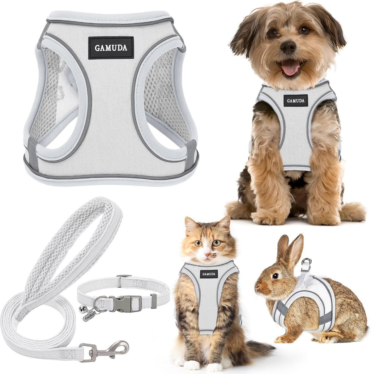 GAMUDA Linen Step-In Harness, Collar & Leash Set — White