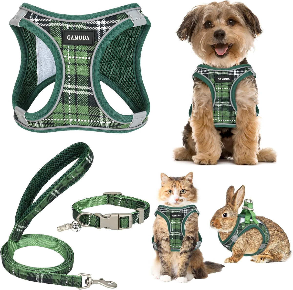 GAMUDA Step-In Harness, Collar & Leash Set — Green