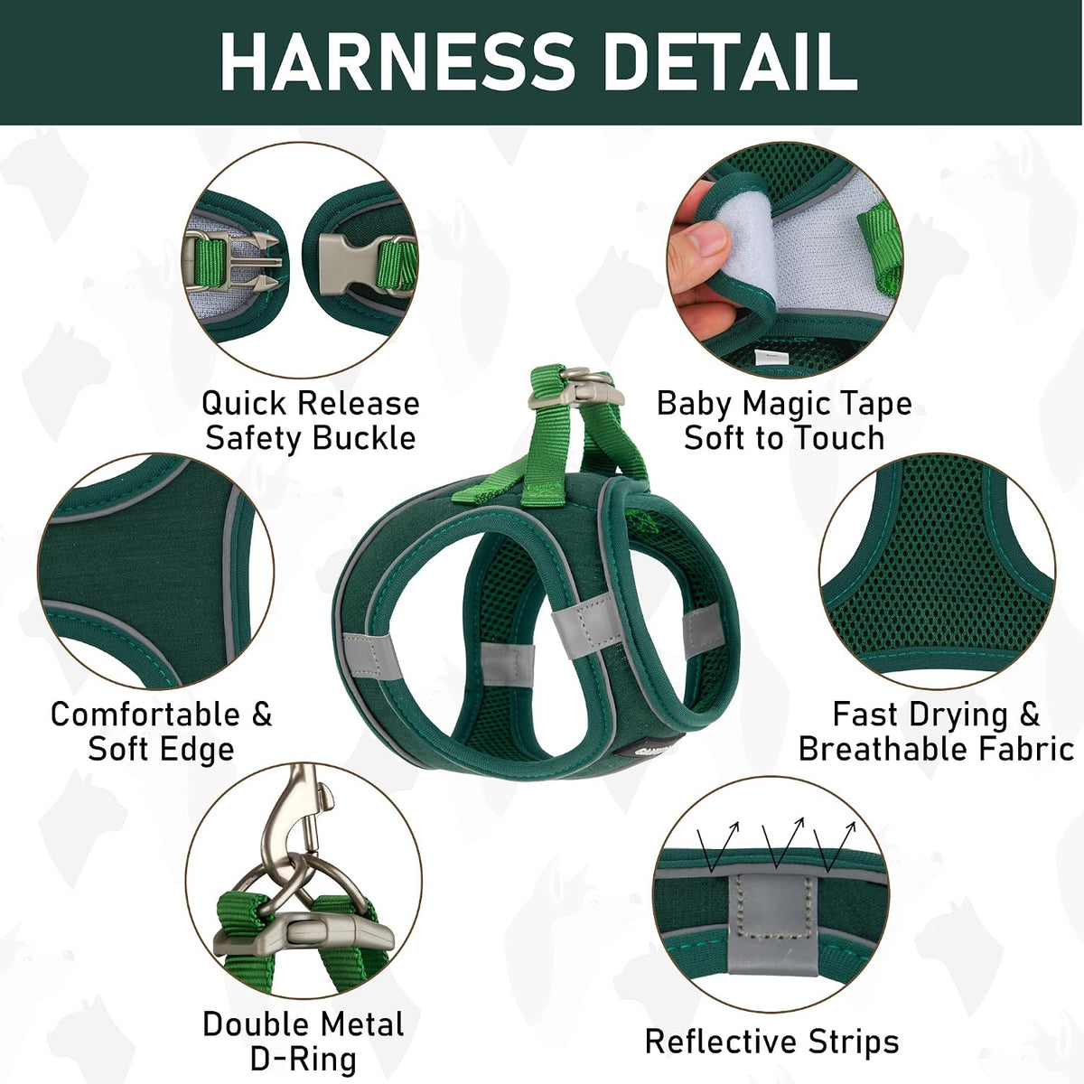 GAMUDA Linen Step-In Harness, Collar & Leash Set — Green
