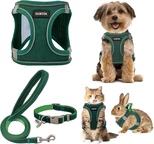 GAMUDA Linen Step-In Harness, Collar & Leash Set — Green