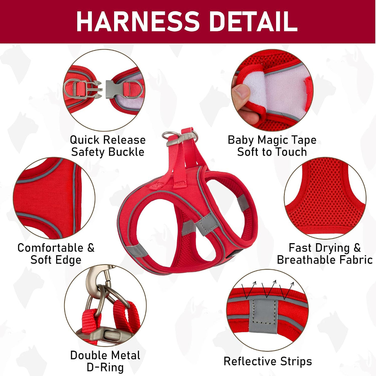 GAMUDA Linen Step-In Harness, Collar & Leash Set — Red