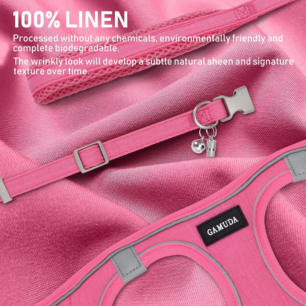 GAMUDA Linen Step-In Harness, Collar & Leash Set — Pink