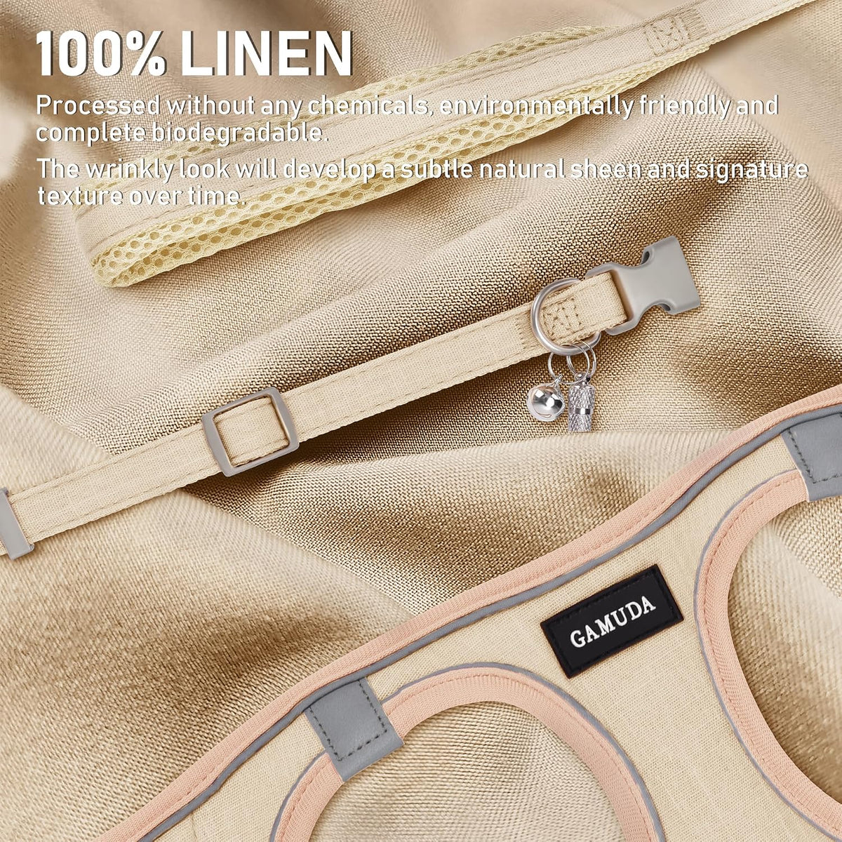 GAMUDA Linen Step-In Harness, Collar & Leash Set — Khaki