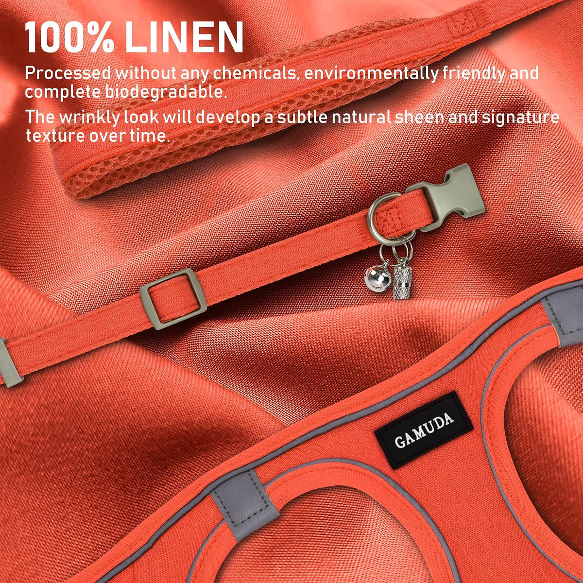 GAMUDA Linen Step-In Harness, Collar & Leash Set — Orange