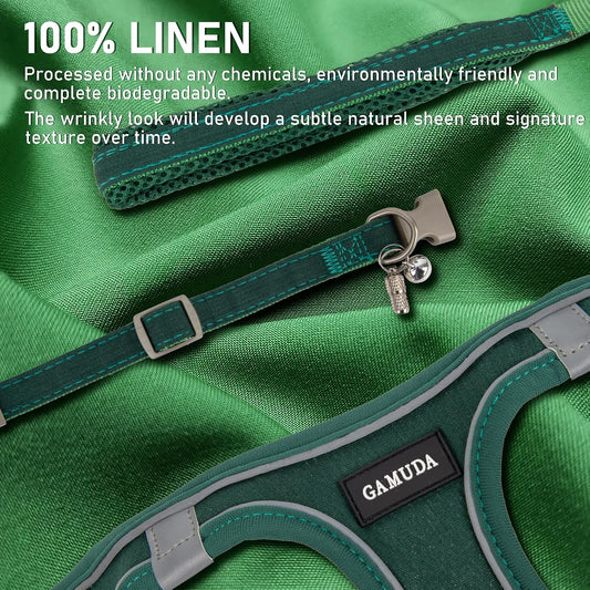 GAMUDA Linen Step-In Harness, Collar & Leash Set — Green