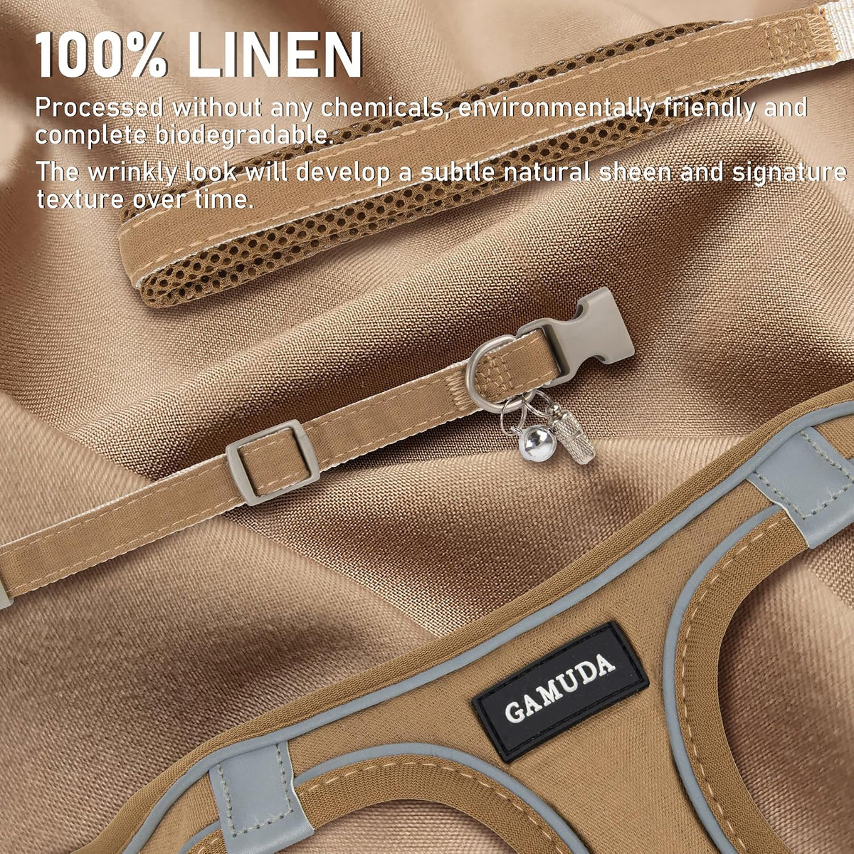 GAMUDA Linen Step-In Harness, Collar & Leash Set — Brown