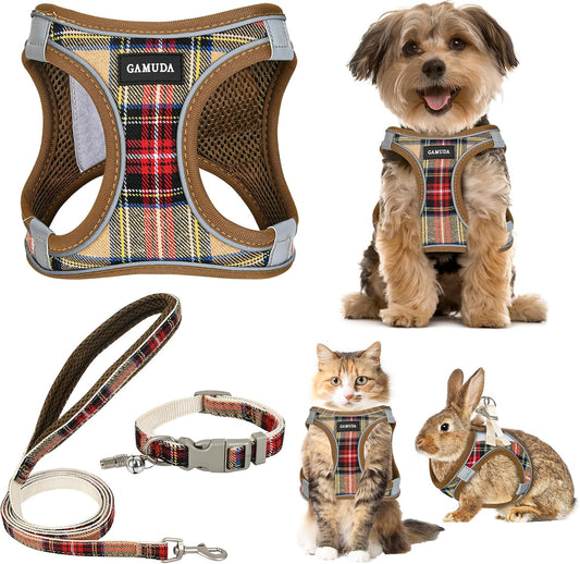 GAMUDA Step-In Harness, Collar & Leash Set — Brown